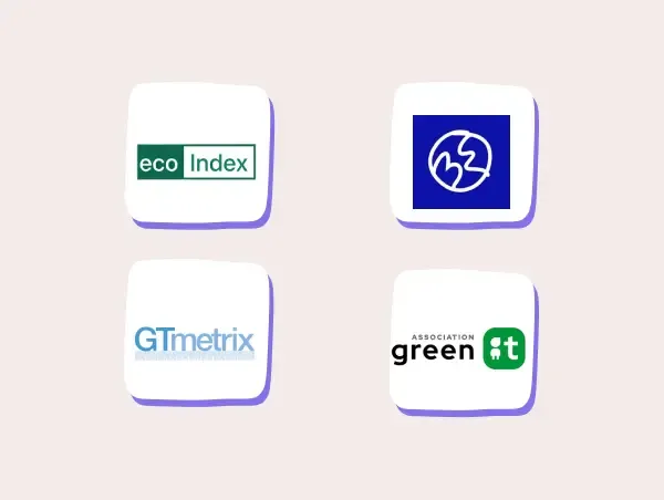 Illustration de 4 logos d'outils pour mesurer l'empreinte écologique d'un site web.