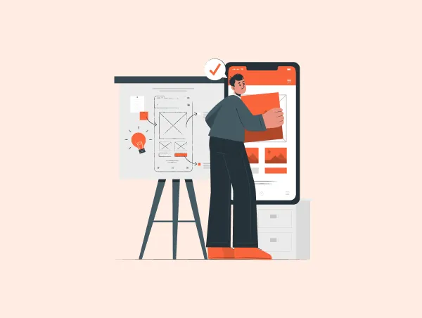 Illustration d'une personne UX designer qui travaille sur mobile.