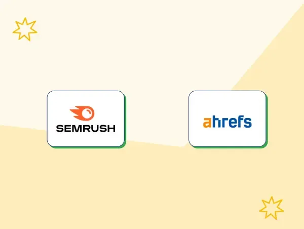 Illustration avec les deux logos des outils de recherche de mots-clés Semrush et Ahrefs.