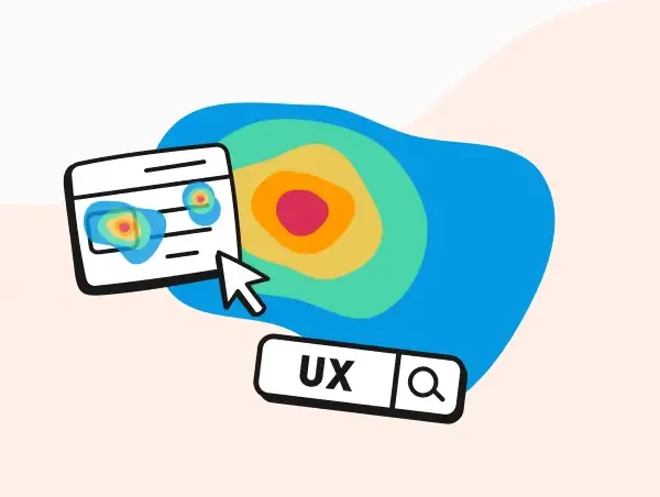 Illustration d'une heatmap avec le mot UX et une page de site web.