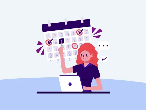 Illustration d'une personne avec un calendrier qui planifie le jour de son webinaire.