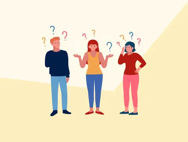 Illustration de trois personnes qui se posent des questions.