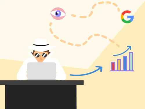 Illustration d'un hacker qui augmente la visibilité aux yeux de google
