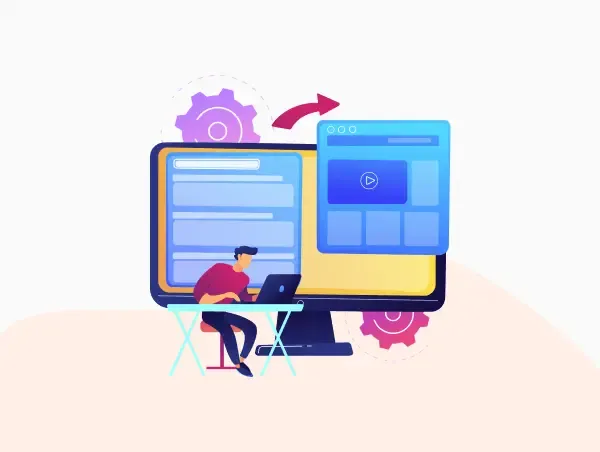 Illustration d'une personne sur son ordinateur qui utilise Laravel pour son site.