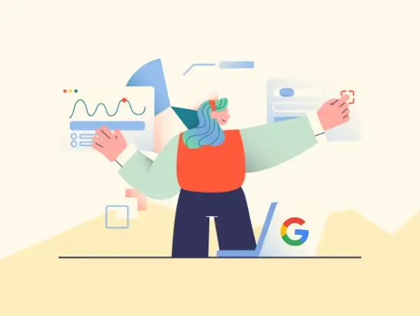 Illustration d'une personne qui gère le PageRank de son site sur un ordinateur Google.