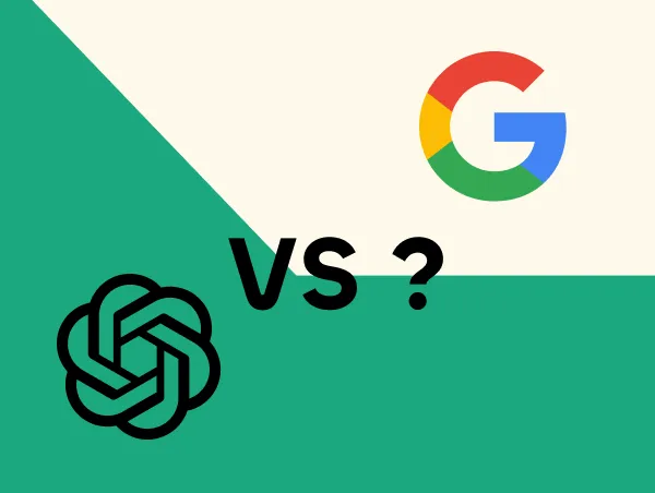 Image des logos d'OpenAI et leur SearchGPT contre le logo de Google et l'IA Gemini