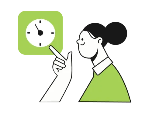 Personnage pointant une horloge pour démontrer que l'heure est importante sur les réseaux sociaux