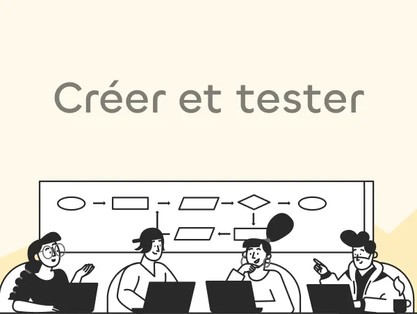 Illustration de 4 personnages en train de créer et tester une arborescence