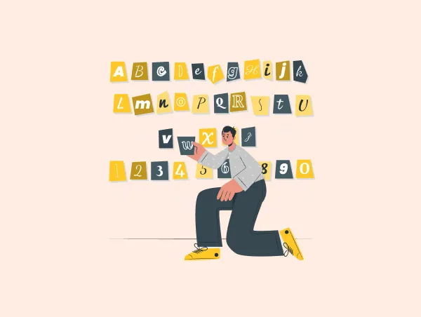 Illustration d'une personne qui crée une typographie avec des notes adhésives.